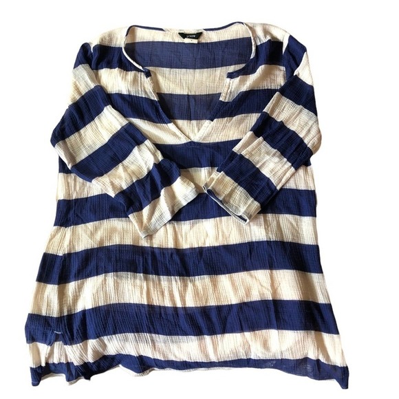 J. Crew blue and white striped gauzy tunic swim cover-up, Medium - Picture 7 of 7